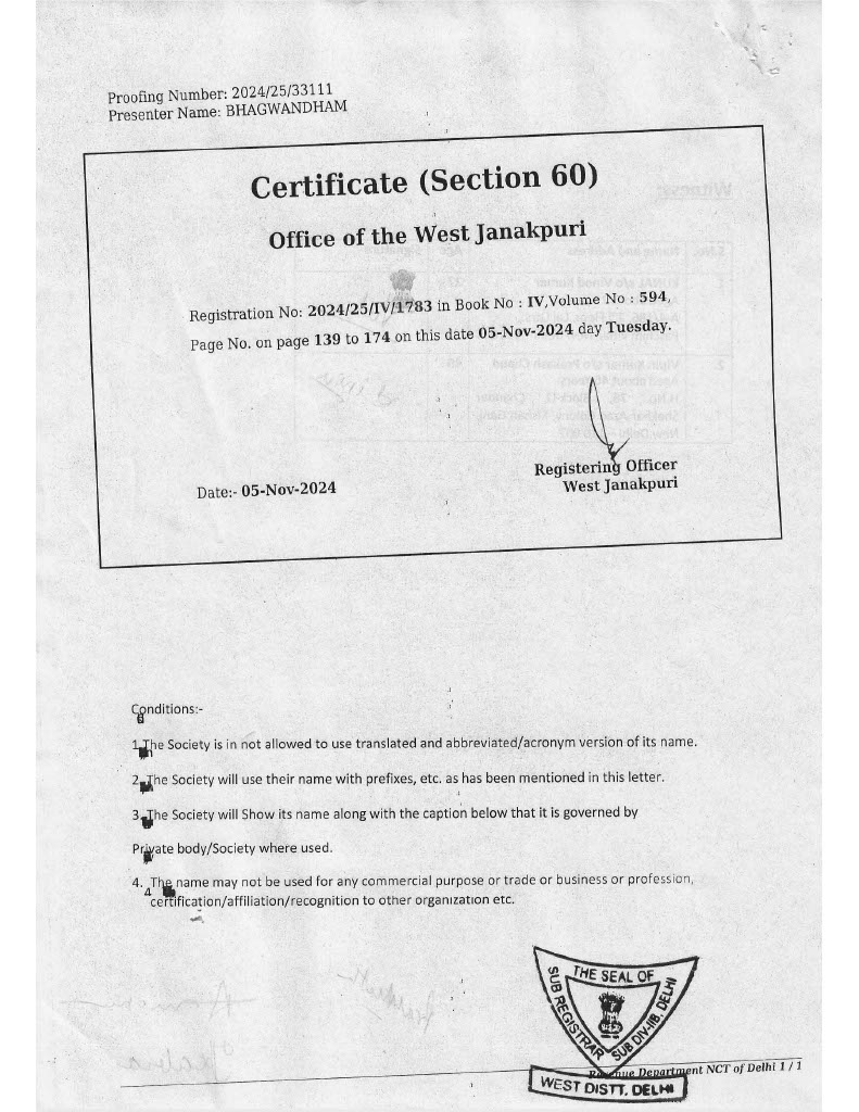 Registration Certificate of Bhagwandham